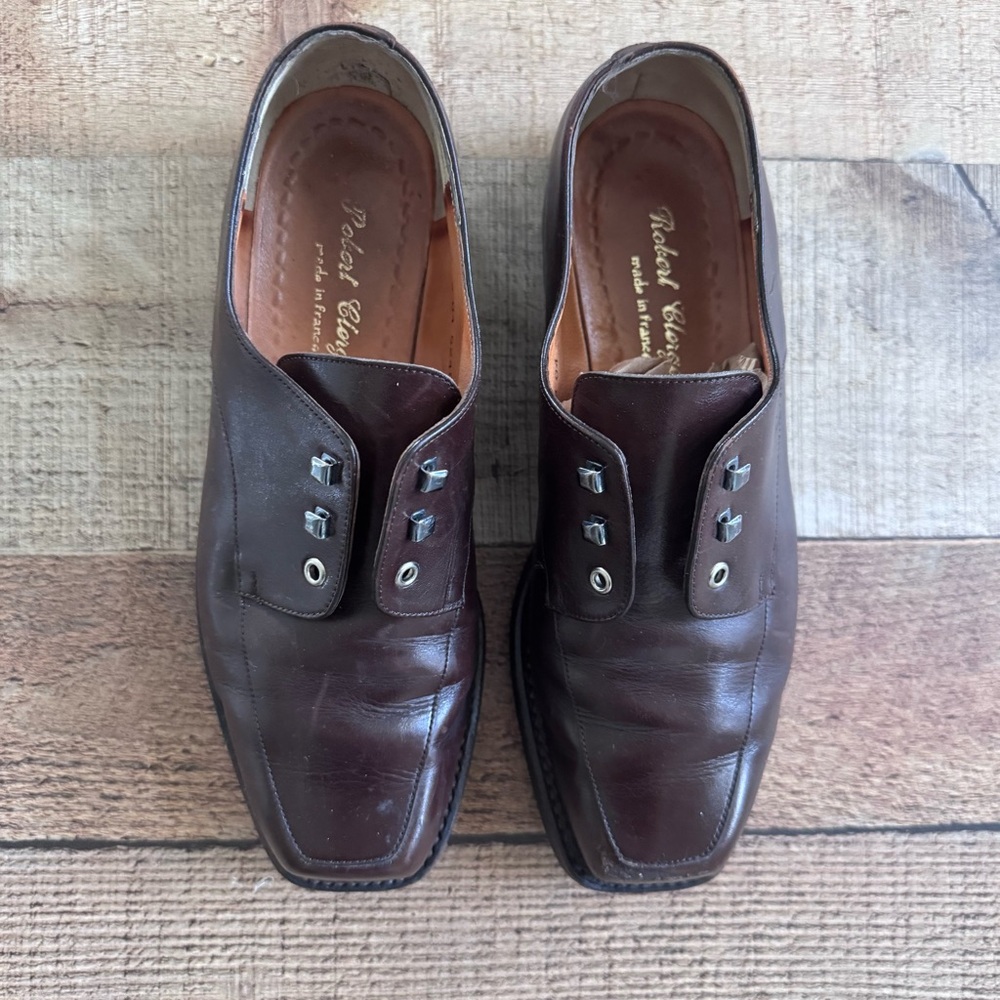 Robert Clergerie Square Toe Lug Oxford Shoes Brown Size 6 VINTAGE